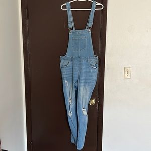 Light wash jean overalls